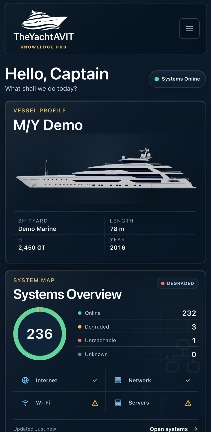Mobile Knowledge Hub home screen for a demonstration vessel