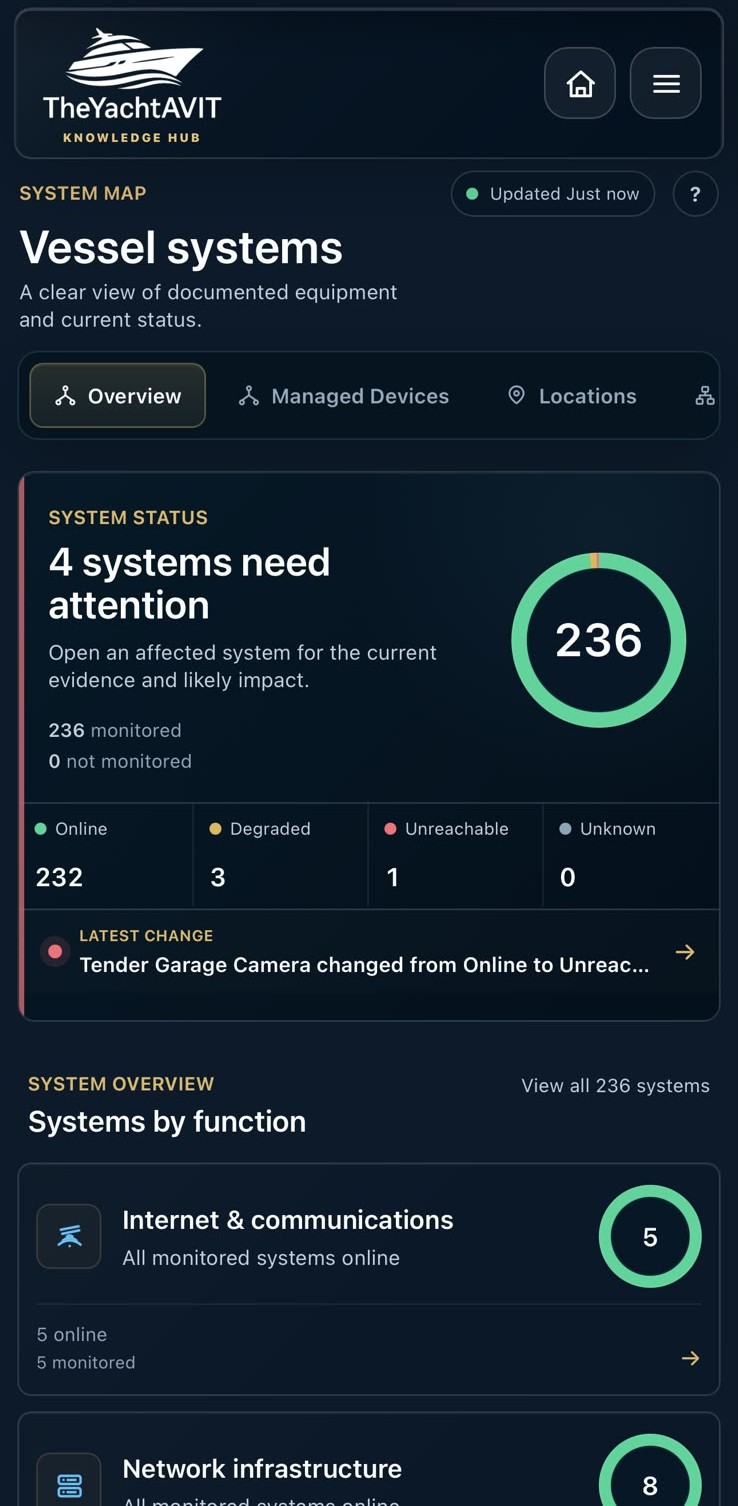 Mobile Knowledge Hub vessel systems map screen