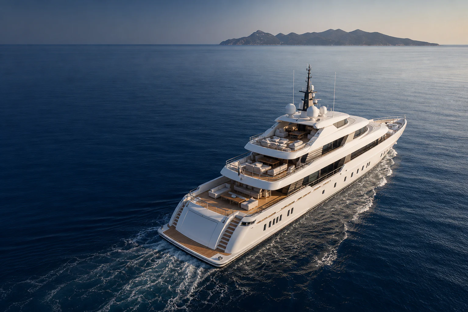 Large superyacht viewed from above